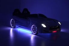 Дитяче ліжко машина GTR White 190х90 см з підсвіткою, музикою, шкіряний салон, пультом